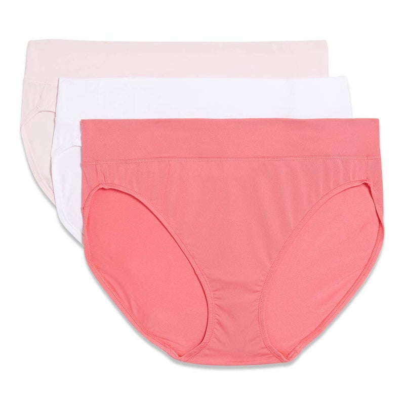 Warner's womens Blissful Benefits Dig-free Comfort Waistband Microfiber Hi-cut 3-pack 5138w Underwear, Sunkissed Coral/White/Pale Pink, 3X-Large US - Image 1